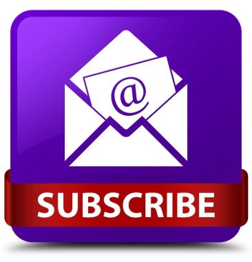 (Haber bülteni e-posta simgesi) kare düğme kırmızı mor ribbo abone