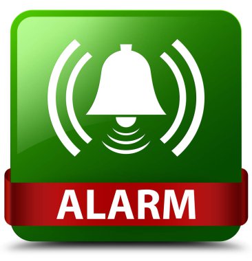 Alarm (zil simgesini) yeşil kare düğme kırmızı kurdele orta