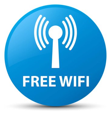 Ücretsiz wifi (wlan ağ) camgöbeği mavi yuvarlak düğmesi