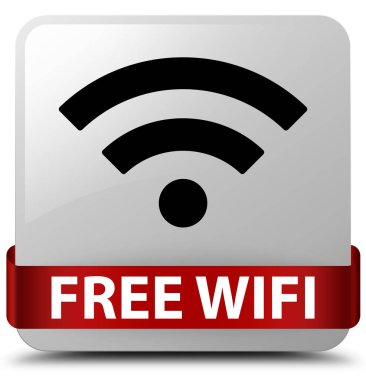 Ücretsiz Wi-Fi beyaz kare düğme kırmızı kurdele orta