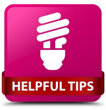 Yararlı ipuçları (ampul simgesi) pembe kare düğme kırmızı kurdele orta