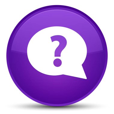 Soru işareti kabarcık kutsal kişilerin resmi özel mor yuvarlak düğme