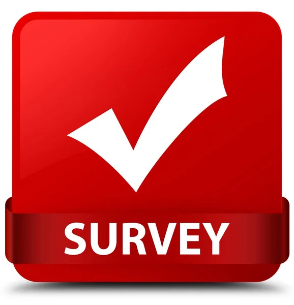 Survey (validate icon) red square button red ribbon in middle — Stock Photo, Image