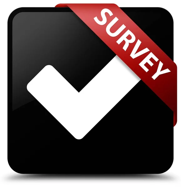 Survey (validate icon) black square button red ribbon in corner — Stock Photo, Image