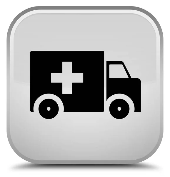 Ambulance icon special white square button — Stock Photo, Image