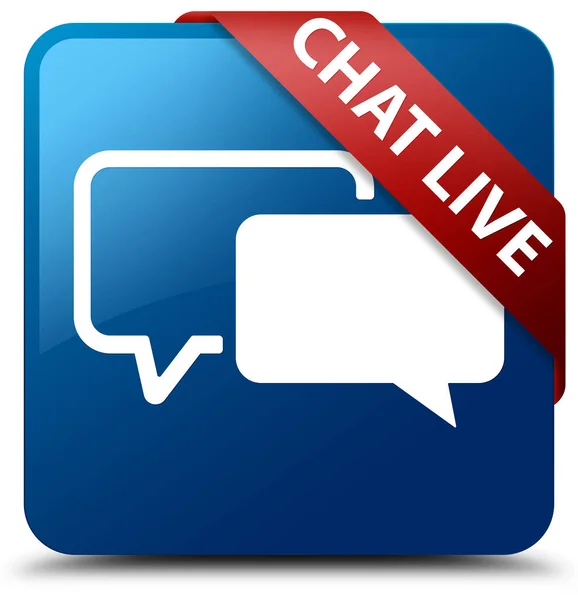 Chat live blauwe vierkante knop rood lint in hoek — Stockfoto