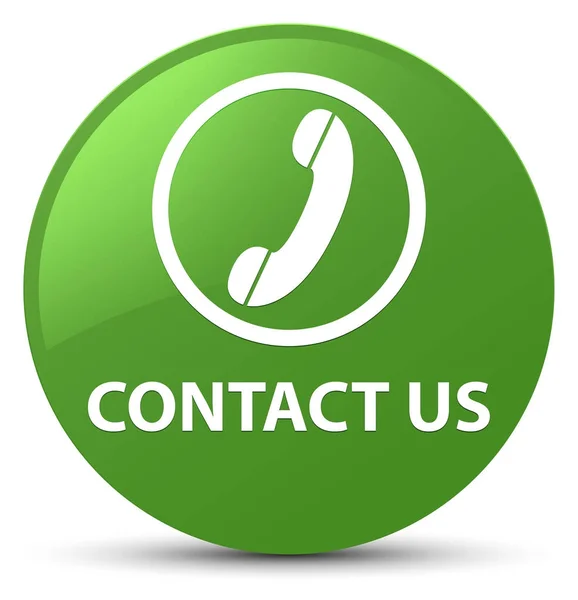Contacte-nos (ícone do telefone) botão redondo verde suave — Fotografia de Stock