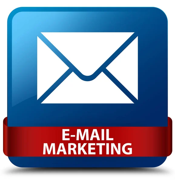 E-mail marketing blu quadrato pulsante rosso nastro nel mezzo — Foto Stock