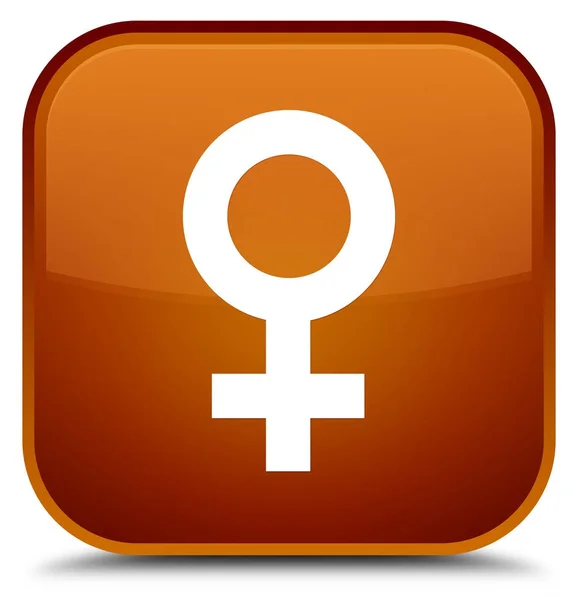 Női jel ikon külön brown négyzet gomb — Stock Fotó