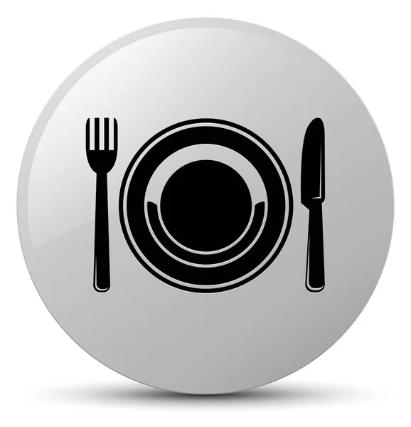 Food plate icon white round button — Stock Photo, Image