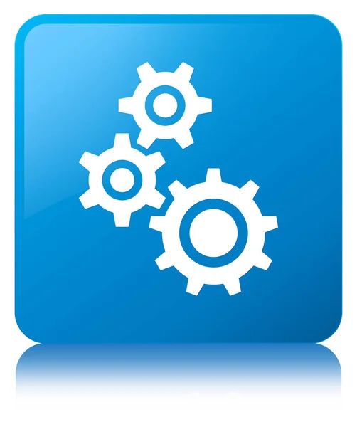 기어 아이콘 시안색 파란색 사각형 버튼 — 스톡 사진