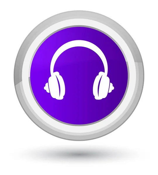 Sluchátka ikonu hlavní fialové kulaté tlačítko — Stock fotografie
