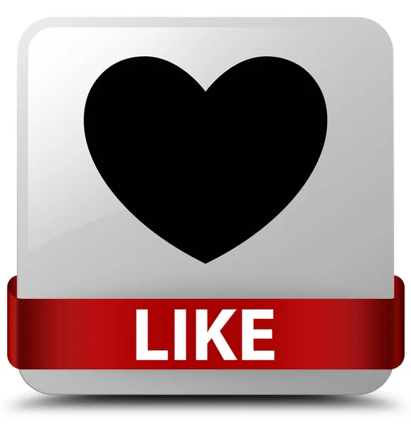 Like (heart icon) white square button red ribbon in middle — Stock Photo, Image