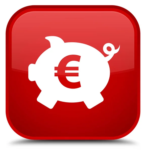 小猪银行欧元符号图标特殊红色方形按钮 — 图库照片