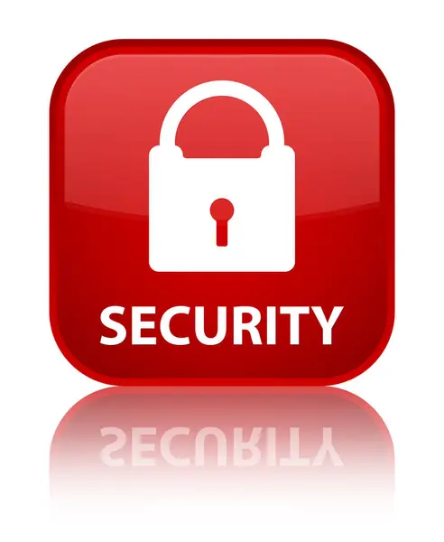 Специальная красная квадратная кнопка безопасности (значок замка) — стоковое фото