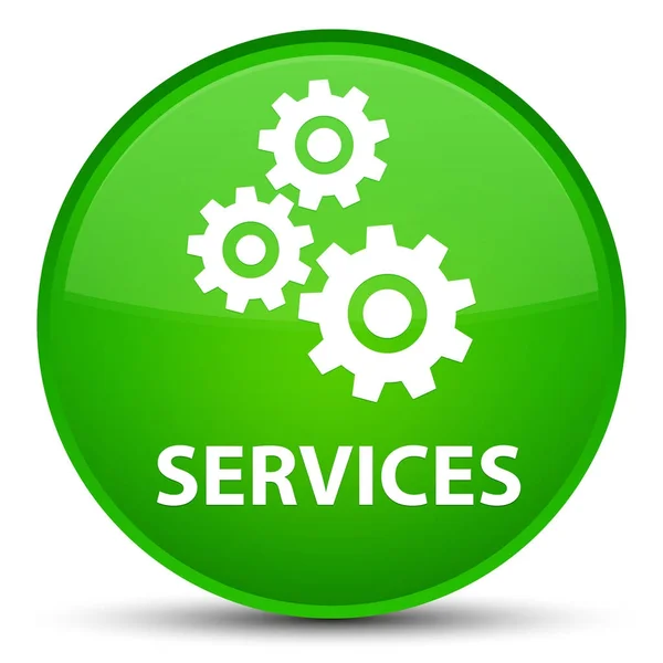 Serviços (ícone de engrenagens) botão redondo verde especial — Fotografia de Stock