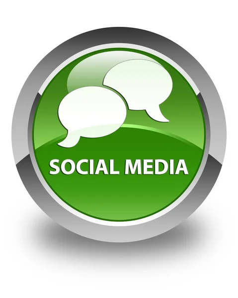 Mídia social (ícone de bolha de bate-papo) botão redondo verde macio brilhante — Fotografia de Stock