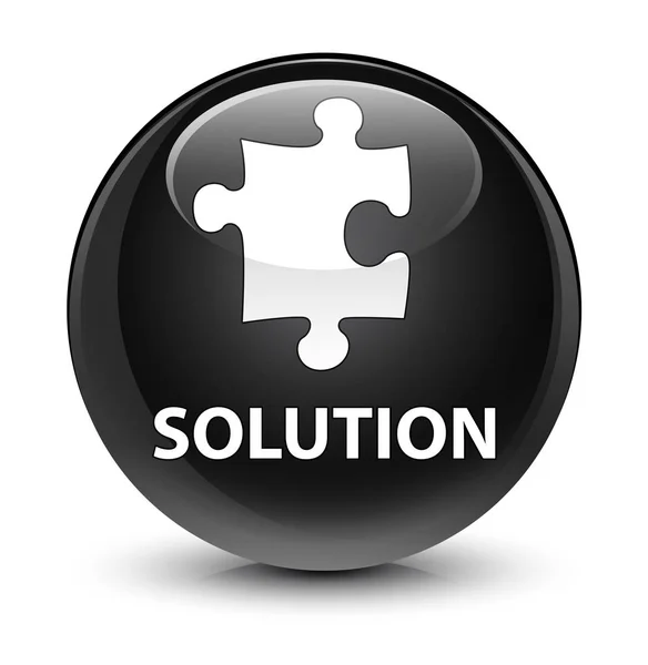 Lösung (Puzzle-Symbol) glasiger schwarzer runder Knopf — Stockfoto