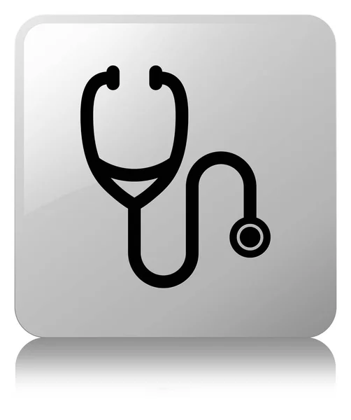 Stethoscope icon white square button — Stock Photo, Image