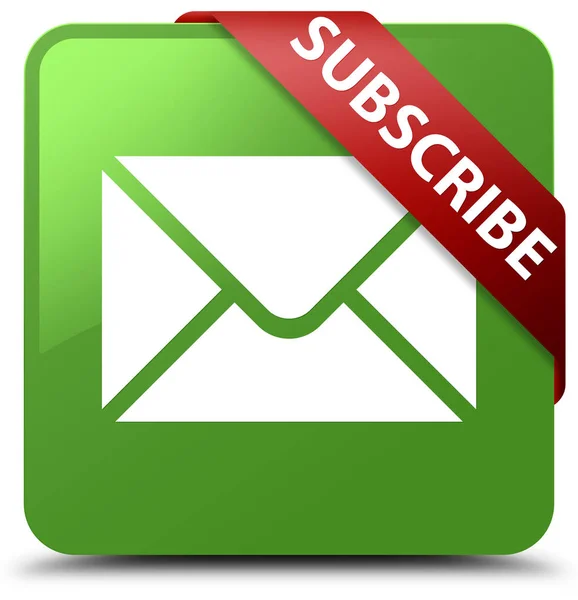 Inschrijven (e-mailpictogram) zachte groene vierkante knop rood lint in co — Stockfoto