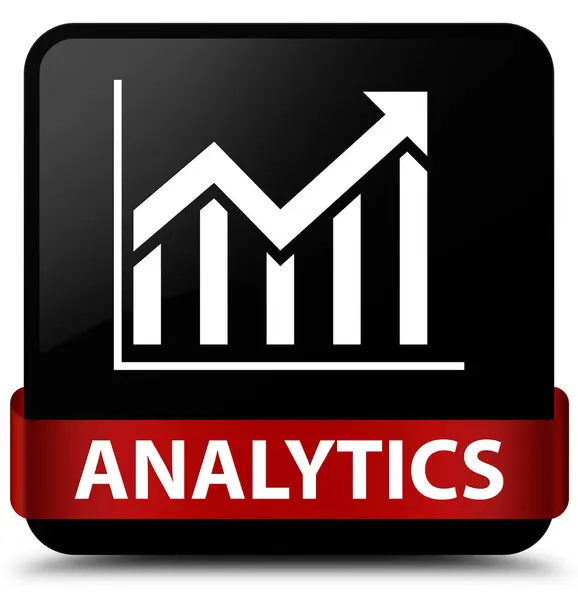 Analytics (statystyki ikona) czarny kwadratowy przycisk czerwoną wstążką w mi — Zdjęcie stockowe