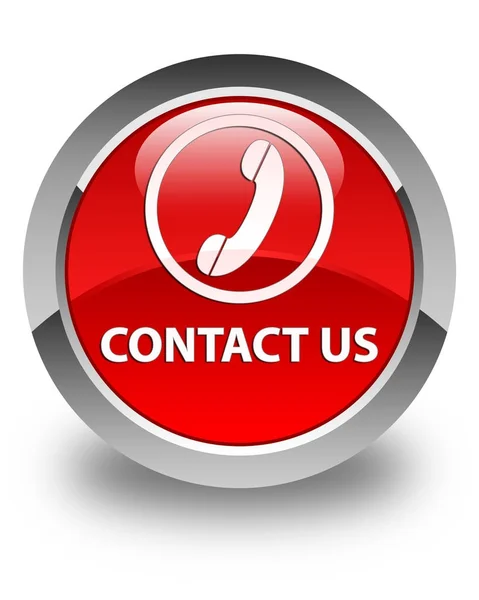 Contactez-nous (icône de téléphone) bouton rond rouge brillant — Photo