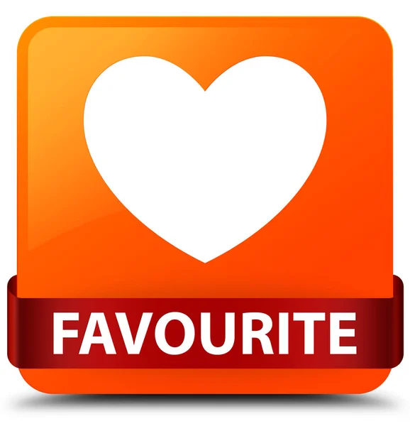 Favourite (heart icon) orange square button red ribbon in middle — Stock Photo, Image