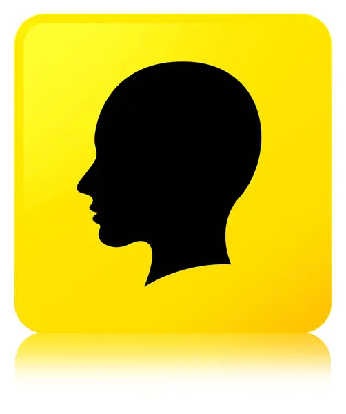 Testa femminile icona viso giallo pulsante quadrato — Foto Stock