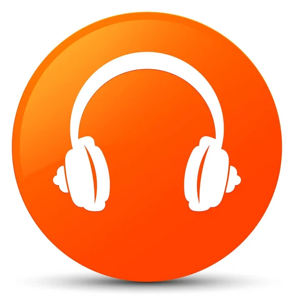 耳机图标橙色圆形按钮 — 图库照片