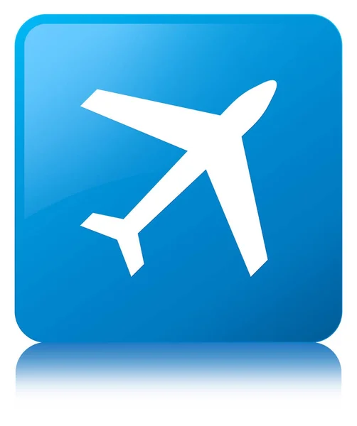 Plane icon cyan blue square button