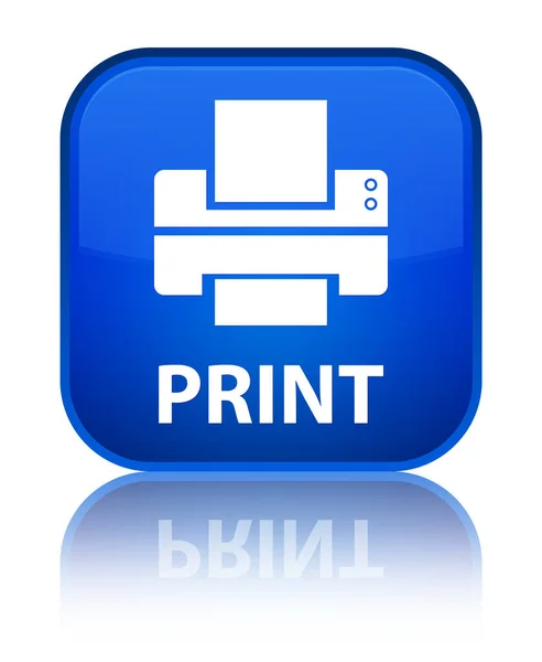 打印 (打印机图标) 特殊蓝色方形按钮 — 图库照片