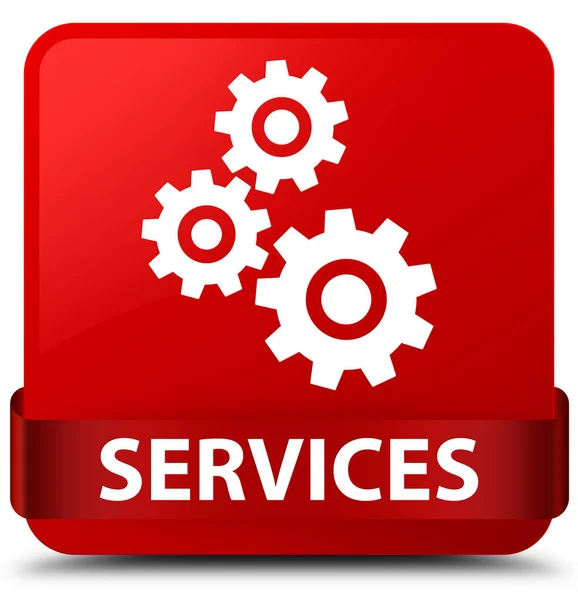 Services (gears icon) red square button red ribbon in middle — Stock Photo, Image