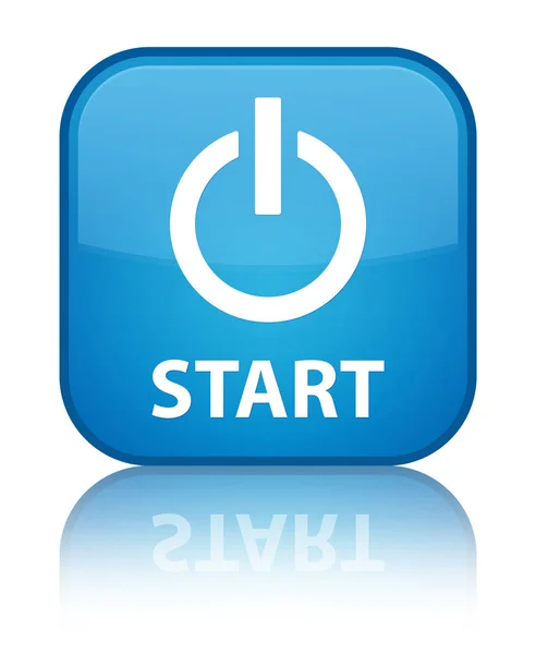 Startknop (pictogram voor energiebeheer) speciale cyaan blauw vierkant — Stockfoto