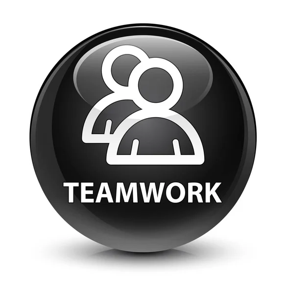 Teamwork (group icon) glassy black round button — Stock Photo, Image