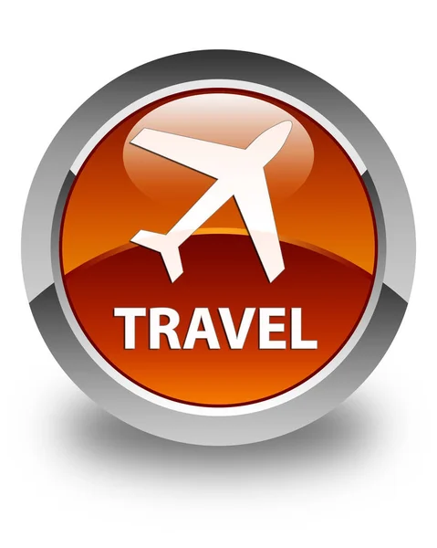 여행 (비행기 아이콘) 광택 있는 갈색 둥근 버튼 — 스톡 사진