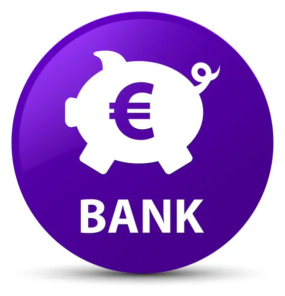 Банк (знак евро голубой коробки) пурпурная круглая кнопка — стоковое фото