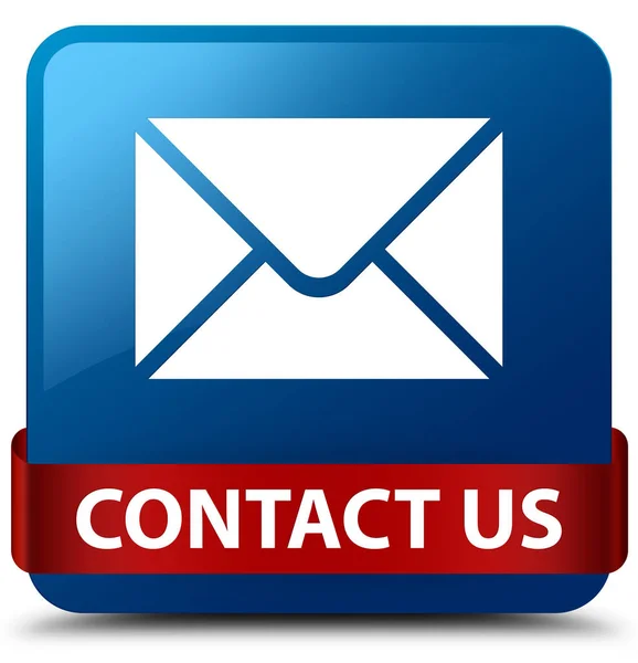 Contattaci (icona e-mail) blu quadrato pulsante nastro rosso nel mezzo — Foto Stock
