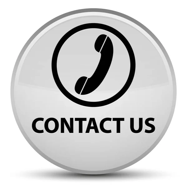 Skontaktuj się z nami (ikonę telefonu) specjalne białym okrągły przycisk — Zdjęcie stockowe