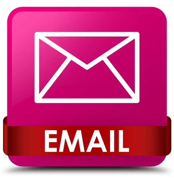E-mail różowy kwadrat przycisk czerwoną wstążką w środku — Zdjęcie stockowe