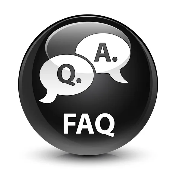 FAQ (fråga svar bubbla ikon) glasartade svart rund knapp — Stockfoto