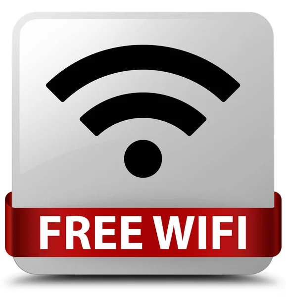 Ücretsiz Wi-Fi beyaz kare düğme kırmızı kurdele orta — Stok fotoğraf