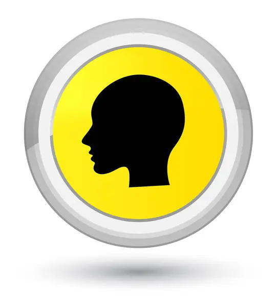 Κεφάλι γυναίκας πρόσωπο προνομιακή κίτρινο στρογγυλό κουμπί εικονίδιο — Φωτογραφία Αρχείου