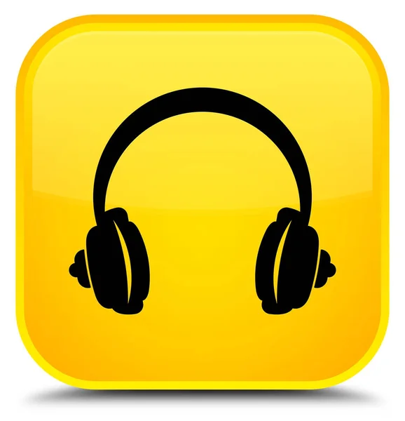 Ícone de fone de ouvido botão quadrado amarelo especial — Fotografia de Stock