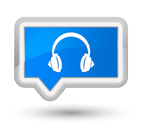 Ícone de fone de ouvido ciano principal botão banner azul — Fotografia de Stock