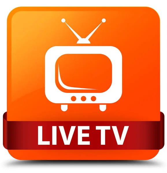 라이브 tv 중간에 주황색 사각형 버튼 레드 리본 — 스톡 사진