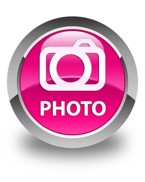 Фото (значок камеры) глянцевая розовая круглая кнопка — стоковое фото