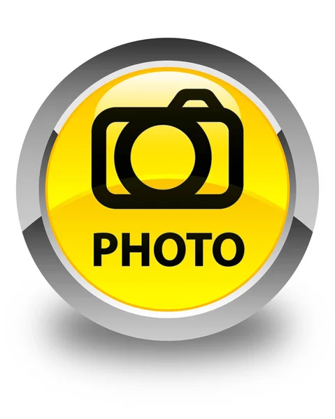 Zdjęcie (ikonę kamery) błyszczący żółty okrągły przycisk — Zdjęcie stockowe