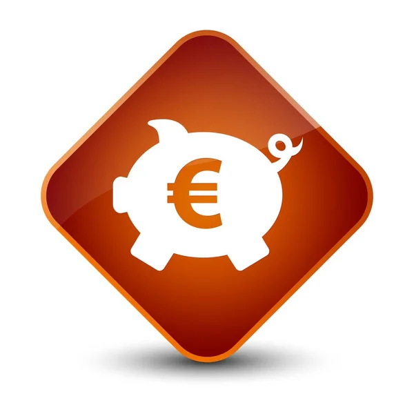 Piggy Bank ícone de sinal de euro elegante botão de diamante marrom — Fotografia de Stock