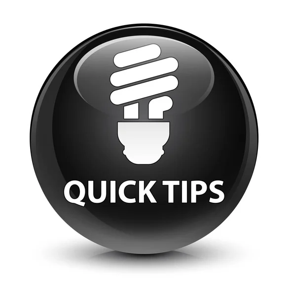 Quick tips (bulb icon) glassy black round button — Stock Photo, Image
