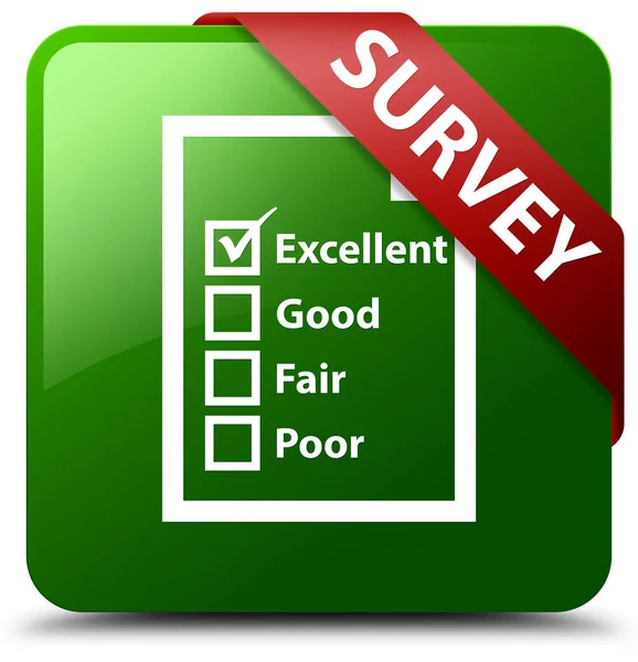 Survey (questionnaire icon) green square button red ribbon in co